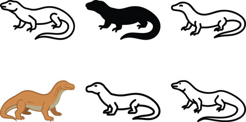 Komodo dragon cartoon vector illustration isolated on white background.