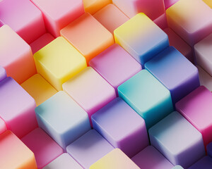 Obraz premium Visually striking display of colorful 3D cubes in soft pastel gradients, arranged in a layered pattern, creating a modern and vibrant aesthetic symbolizing creativity and abstract design. 3D wallpaper