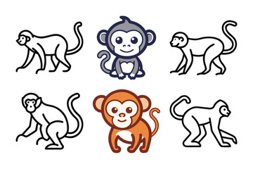 Set of different monkeys. Vector illustration.