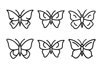  Set of vector black and white illustration of insect. Butterflies isolated on the white background.