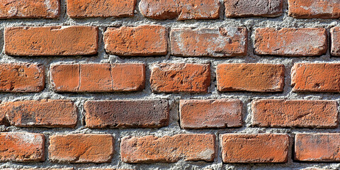 Obraz premium Close-up of a red brick wall with visible mortar joints. The bricks have varying textures and shades, giving the wall a weathered and rustic appearance.