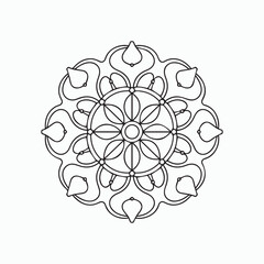 Mandala line art design, hand drawn vector illustration of flower