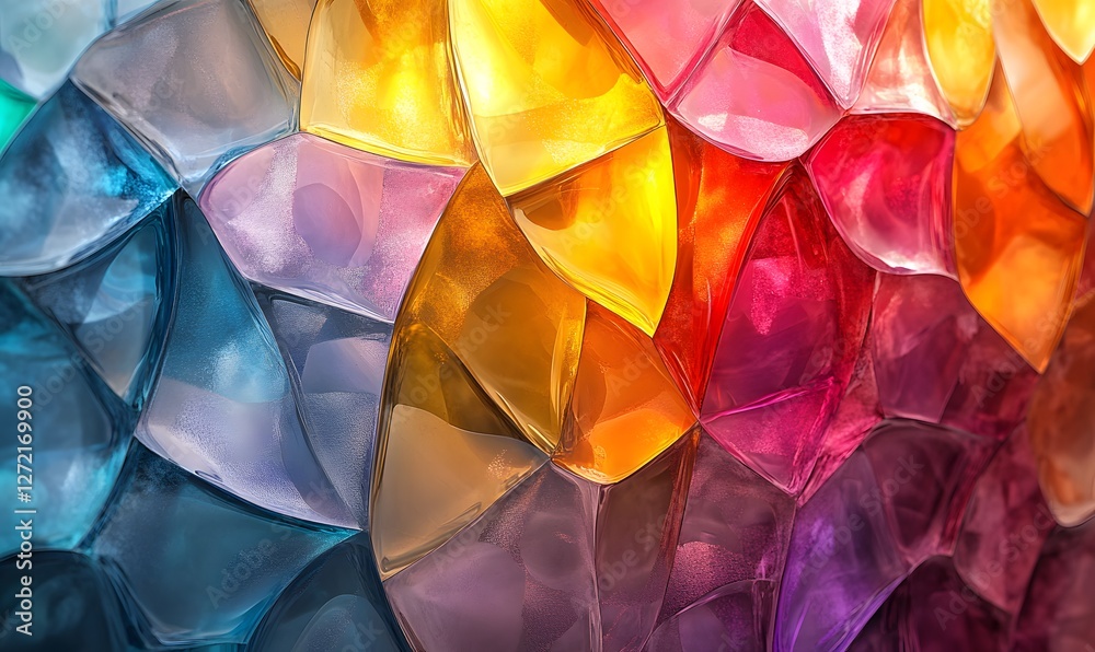 Poster Abstract Geometric Colorful Pattern with a Play of Light and Reflection creating depth and texture