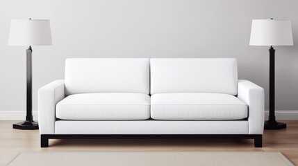 Fototapeta premium Modern White Sofa with Black Lamps in Minimalist Living Room Interior Design