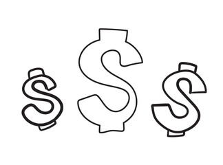 Hand drawn dollar icon, USA currency sign, usd coin symbol, dollars ink drawing, price vector illustration