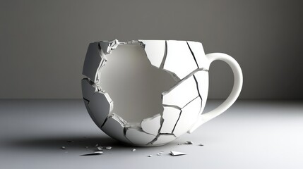 Shattered Porcelain Mug: A Visual Representation of an Unexpected Mishap