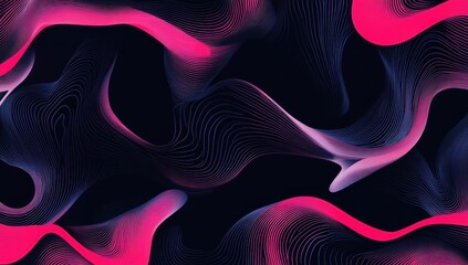 Obraz premium Abstract fluid waves in black and neon pink with a smooth, futuristic 3D effect