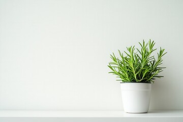 Serene Green Plant Branch Against Crisp White Wall - Minimalist Nature Aesthetic with Copied Space