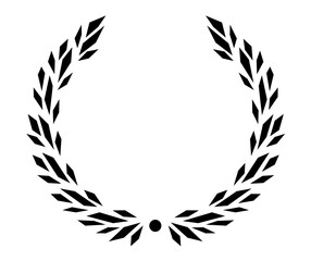 Obraz premium Black and white illustration of a laurel wreath with sharp diamond-shaped leaves in minimalist style. Symbol of victory, honor and glory in Roman history. Decorative frame for inscriptions.