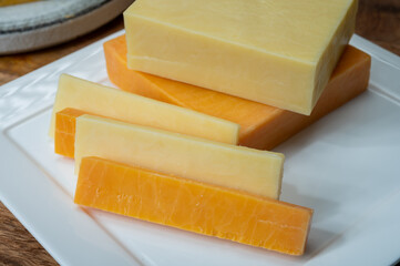 British cheeses collection, Scottish coloured and English matured cheddar cheeses