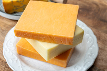 British cheeses collection, Scottish coloured and English matured cheddar cheeses