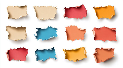 set of torn paper pieces of different colors 