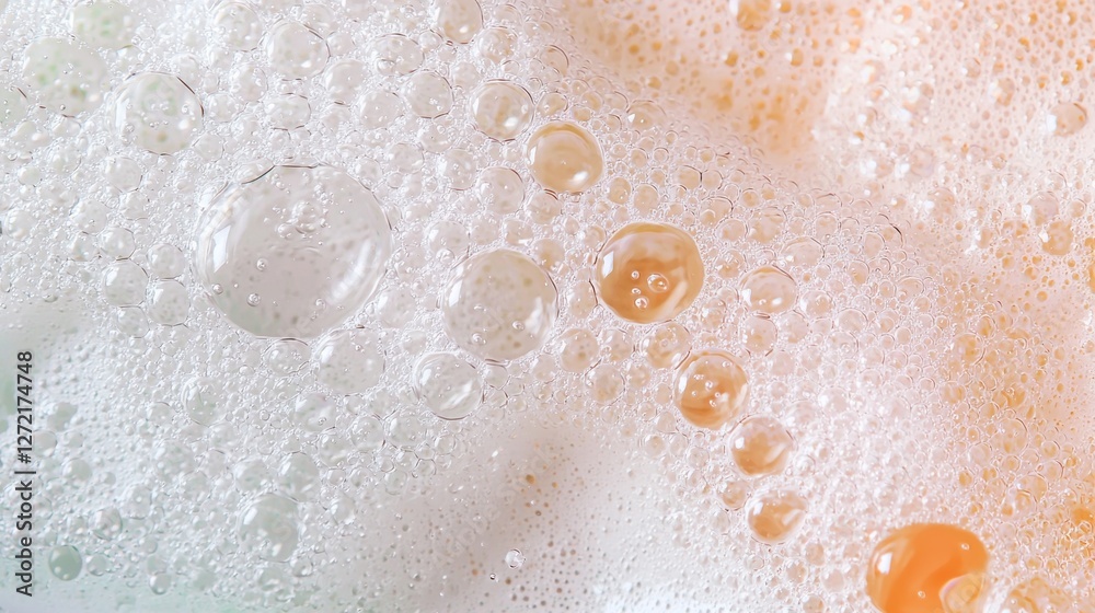 Poster soft bubbles of soap foam dance together, creating a beautiful texture filled with vibrant colors. t