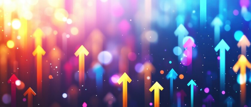 Abstract background with numerous colorful arrows pointing upwards, representing growth and success in a business or economic concept Generative AI
