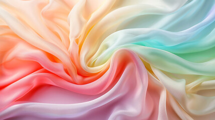Fototapeta premium Colorful silk fabric displays a soft, flowing texture with gentle pastel hues blending together beautifully in a circular pattern