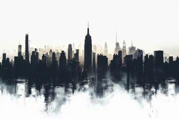 Obraz premium Monochrome cityscape with symmetrical reflection. Neural network AI generated