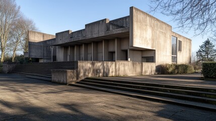 Obraz premium Brutalist concrete architecture with stark shadows