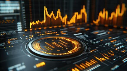 Futuristic Data Analysis Interface; Graphs, Charts, Screen