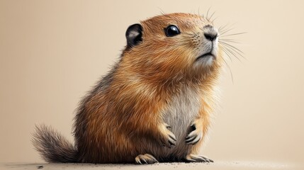 Adorable Prairie Dog Standing Upright Featuring Detailed Fur and Expressive Eyes Against a Neutral Background in a Close-up Wildlife Portrait