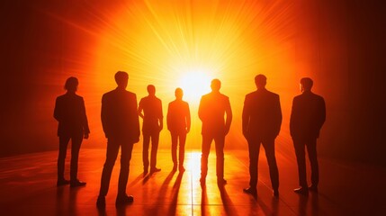 Fototapeta premium Silhouetted Business Team Confronting a Bright Future Leadership Concept