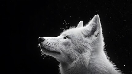 Obraz premium White Wolf on Black Background, Abstract Image, Texture, Pattern Background, Wallpaper, Cover and Screen for Smartphone, PC, Laptop, 9:16 and 16:9 Format