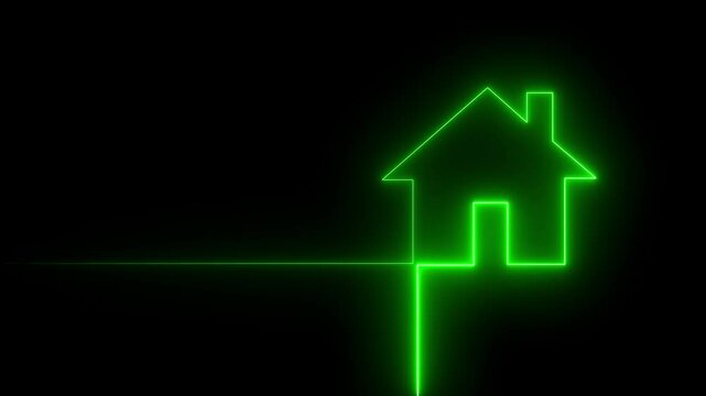 Green Neon line home icon. Neon line Cool linear animated home icon.
