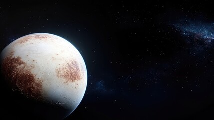 Fototapeta premium Distant view of dwarf planet Pluto against star-filled galaxy