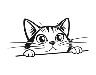 cute cartoon kitten peeking over a ledge with wide eyes and curious expression, perfect for pet-themed designs and children's illustrations