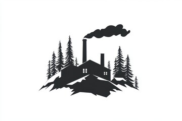 Monochrome Factory Emblems on Light Canvas: A Representation of Industrial Architecture