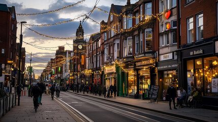 Fototapeta premium Evening in Leeds, England – Neighborhood Lights and Street Soccer