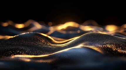 A futuristic digital backdrop featuring abstract 3D elements, a sci-fi user interface with gradient dots and lines, and concepts related to big data, stock, music, and blockchain technology