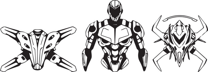 A set of elements for flat design in cyberpunk style. Hand drawn vector illustration