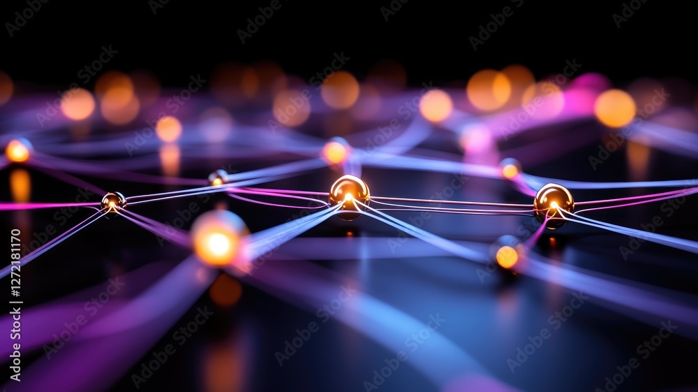 Wall mural abstract network of glowing nodes and connections, symbolizing data exchange in digital space
