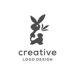 Rabbit with carrots silhouette,logo design Template vector