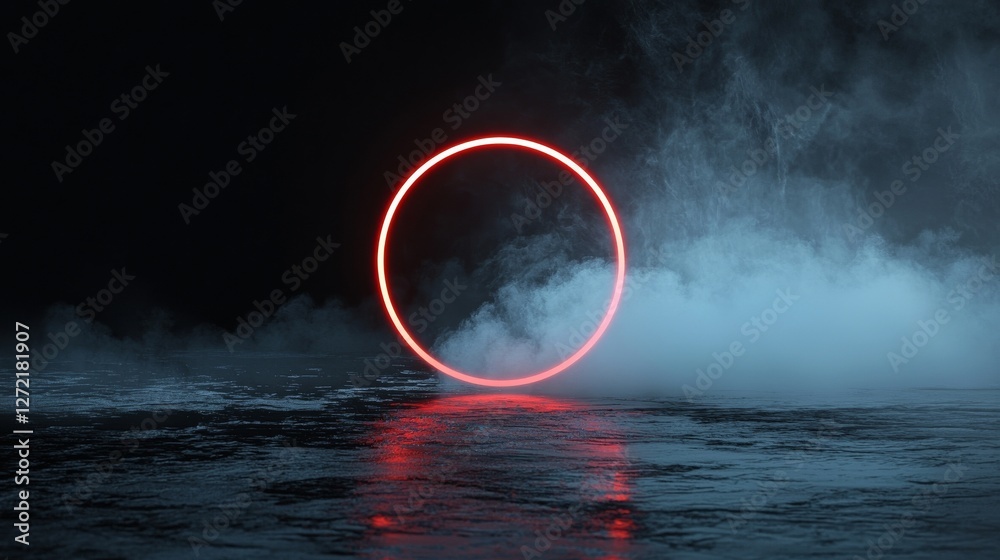 Aufkleber A 3D rendering of an abstract technology product is set against a backdrop of glowing sci-fi circle circuits and a HUD on a blue dotted data and microchip background