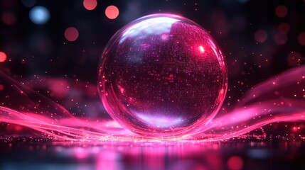 Pink Crystal Orb, Dark Bokeh Background, Abstract Design