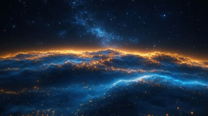 Fototapeta premium Glowing nebula landscape, cosmic scene, space background, digital art