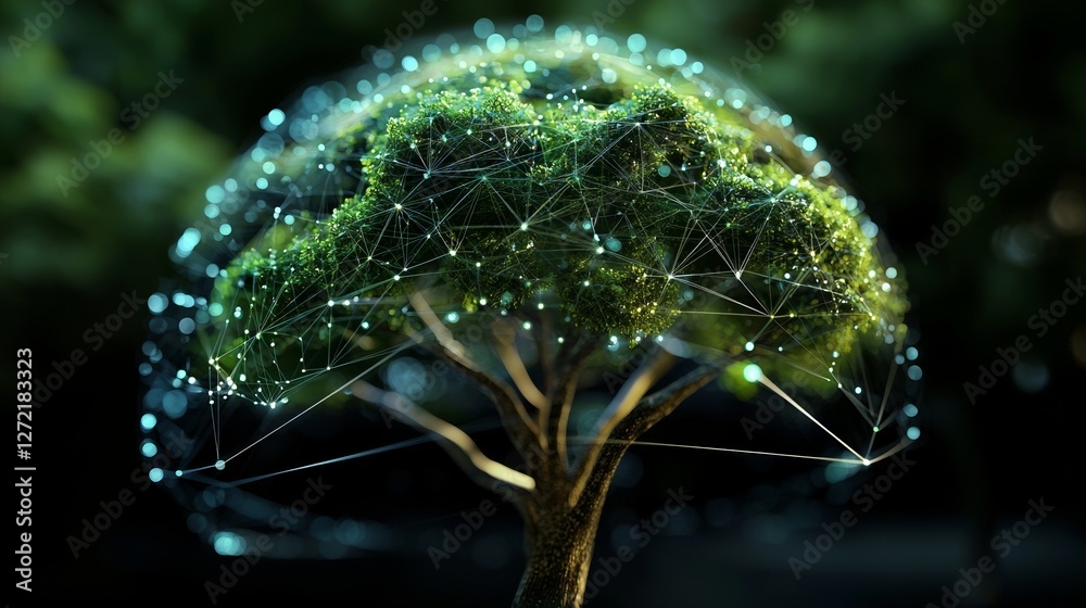 Poster a digital tree and digital gpu facilitate information flow and processing, integrated into an ai net