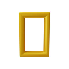 3D rectangle vector frame, golden glossy window silhouette, yellow border design for picture photo, vintage empty shape