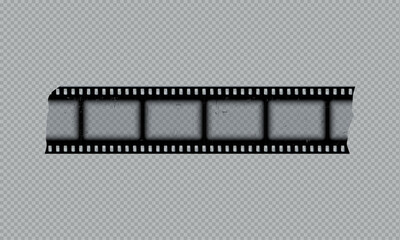 Old photo or film strip torn piece, vector vintage black cinematic frame transparent scratched video or photography tape