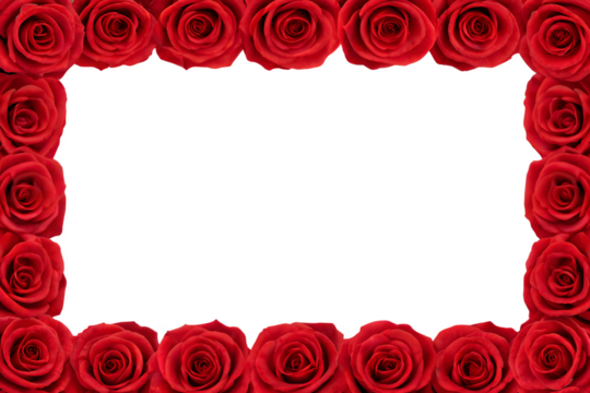 Red Roses Frame Border with Copy Space, PNG Transparent Background: Perfect for Floral Design, Romantic Themes, Invitations, Weddings, Valentine’s Day, and Decorative Concepts.