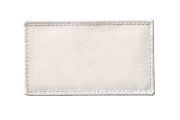 Blank rectangular fabric patch mockup with stitched border on white background, perfect for branding design. Png file on transparent background.