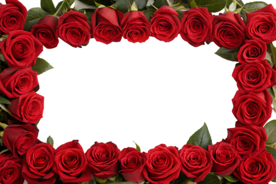 Red Roses Frame Border with Copy Space, PNG Transparent Background: Perfect for Floral Design, Romantic Themes, Invitations, Weddings, Valentine’s Day, and Decorative Concepts.