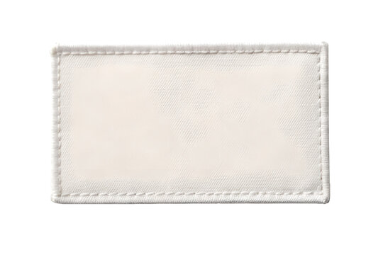 Blank rectangular fabric patch mockup with stitched border on white background, perfect for branding design. Png file on transparent background.