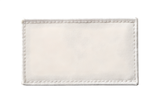 Blank rectangular fabric patch mockup with stitched border on white background, perfect for branding design. Png file on transparent background.