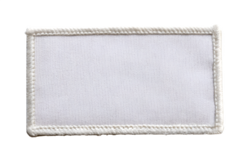 Blank rectangular fabric patch mockup with stitched border on white background, perfect for branding design. Png file on transparent background.