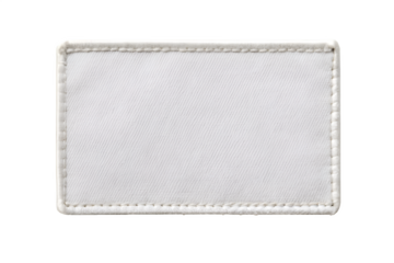 Blank rectangular fabric patch mockup with stitched border on white background, perfect for branding design. Png file on transparent background.
