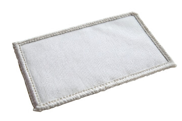 Blank rectangular fabric patch mockup with stitched border on white background, perfect for branding design. Png file on transparent background.