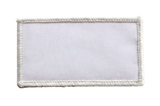 Blank rectangular fabric patch mockup with stitched border on white background, perfect for branding design. Png file on transparent background.