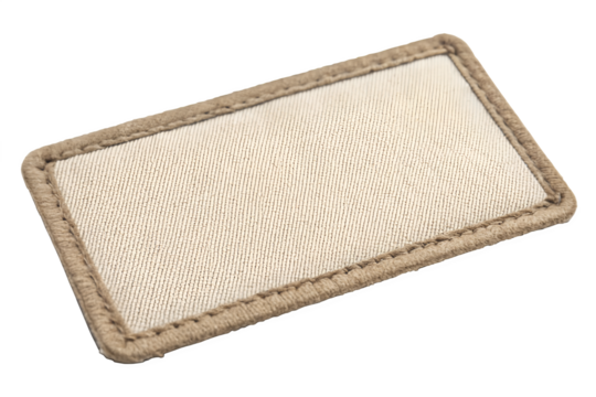 Blank rectangular fabric patch mockup with stitched border on white background, perfect for branding design. Png file on transparent background.